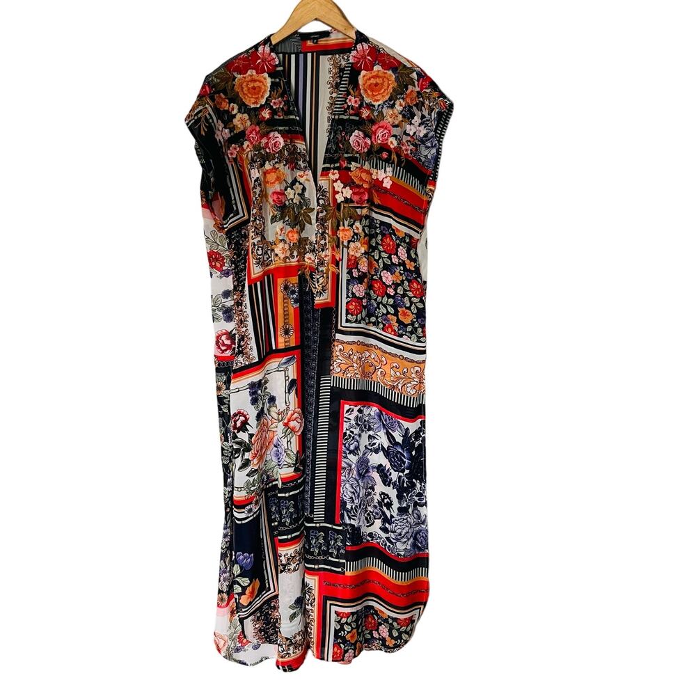Andree By Unit Printed Floral Embroidered Dolman Sleeve Maxi Kimono Size S Small - Picture 7 of 7